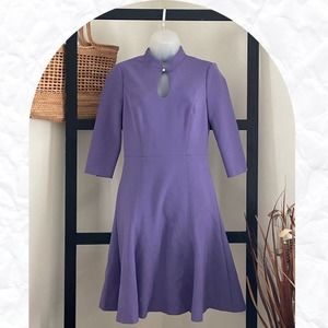 White House Black Market Women's Purple 3/4 Sleeve Fit & Flare Dress Size 00